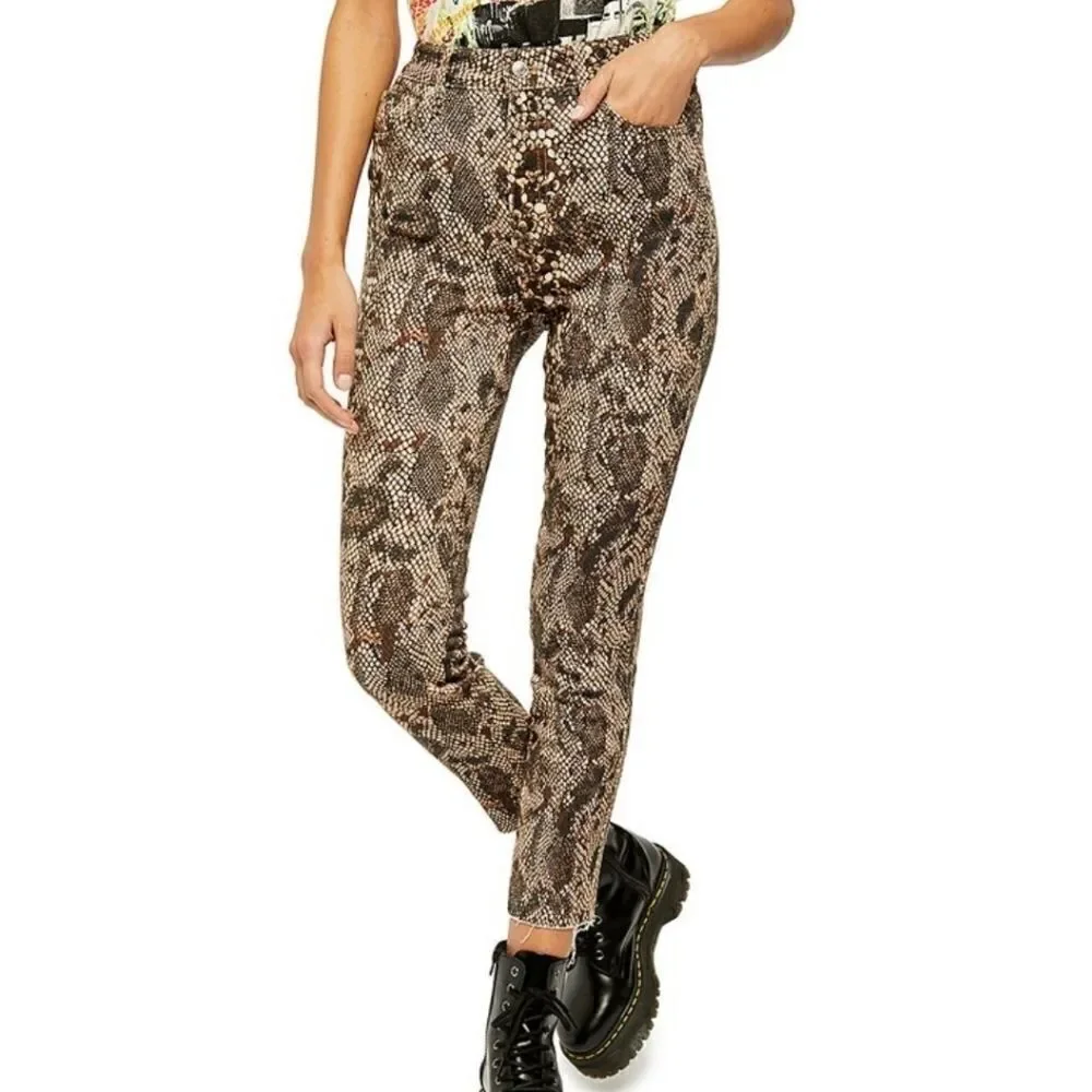 Free people raw high-rise snake print jeggings